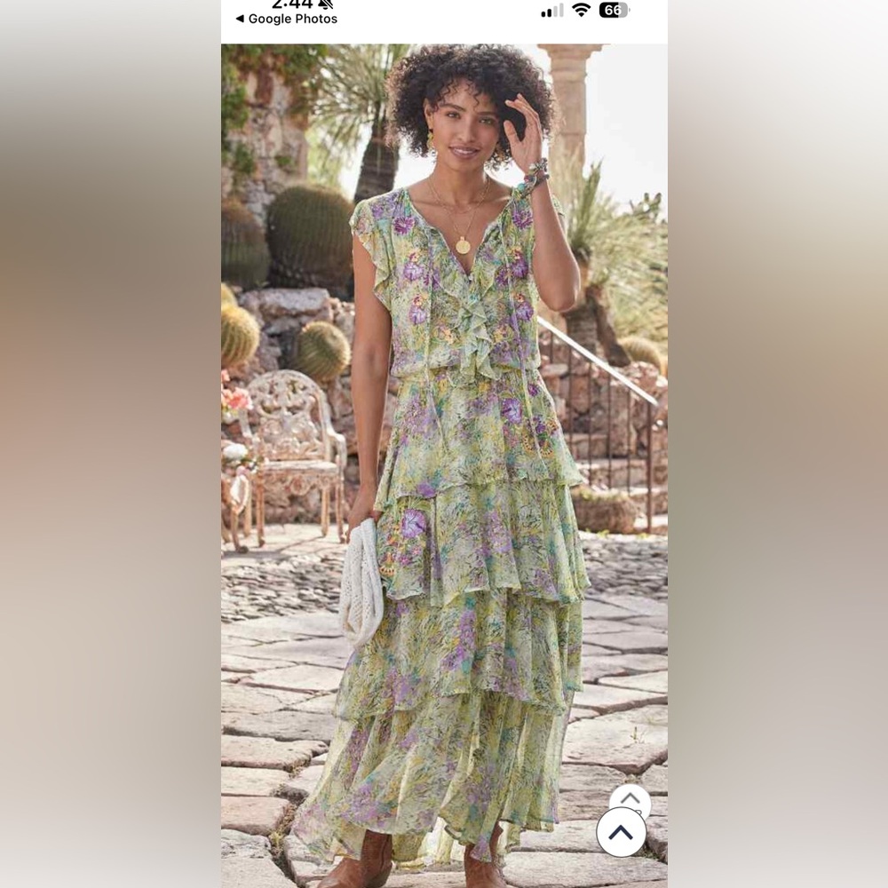 Sundance New with tags green floral ruffled dress Size Medium